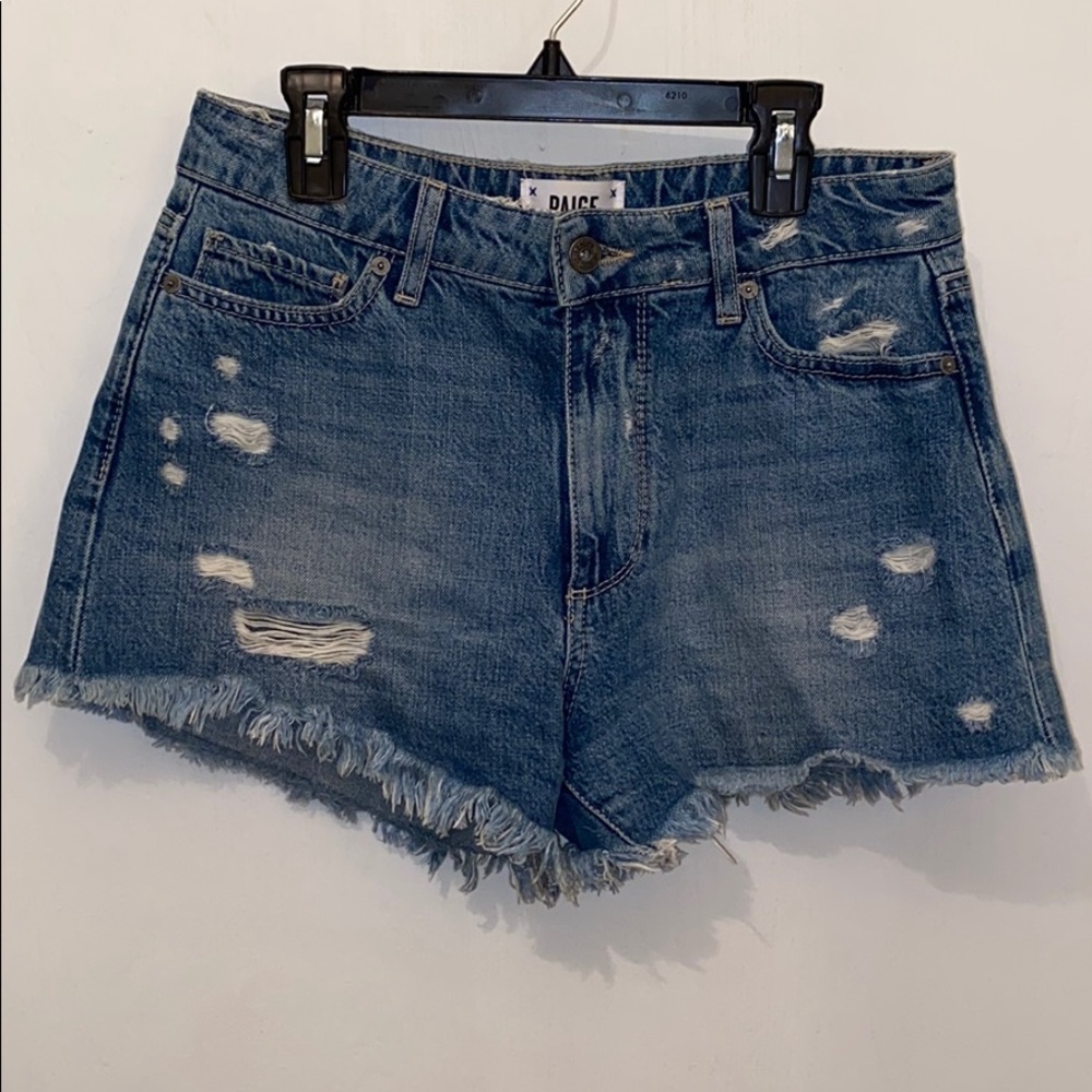 PAIGE Blue Distressed Jean Shorts